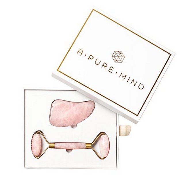 Rosa Quartz Ansigtsrulle & Gua Sha Gaveæske - Pure Mind